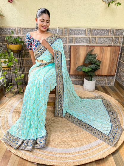 Georgette Sequence Work Ready To Wear Saree