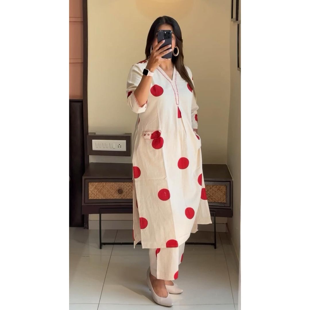 COTTON POLKA KURTI SET