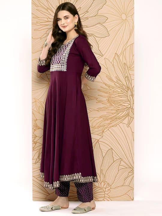 Wine 3Piece Anarkali Suit