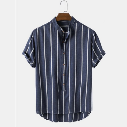 Simple Fashion Striped Men's Stand Collar Short Sleeve Shirt Men