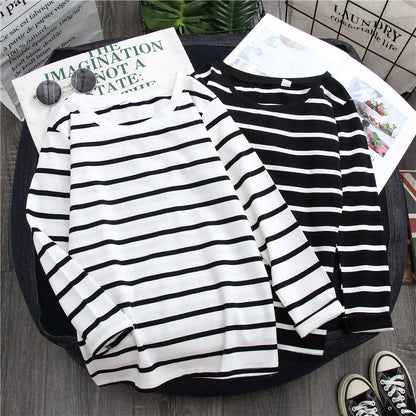 Black Striped Western Style Shirt Women's Long-sleeved T-shirt