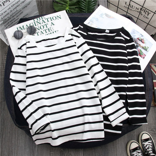 Black Striped Western Style Shirt Women's Long-sleeved T-shirt