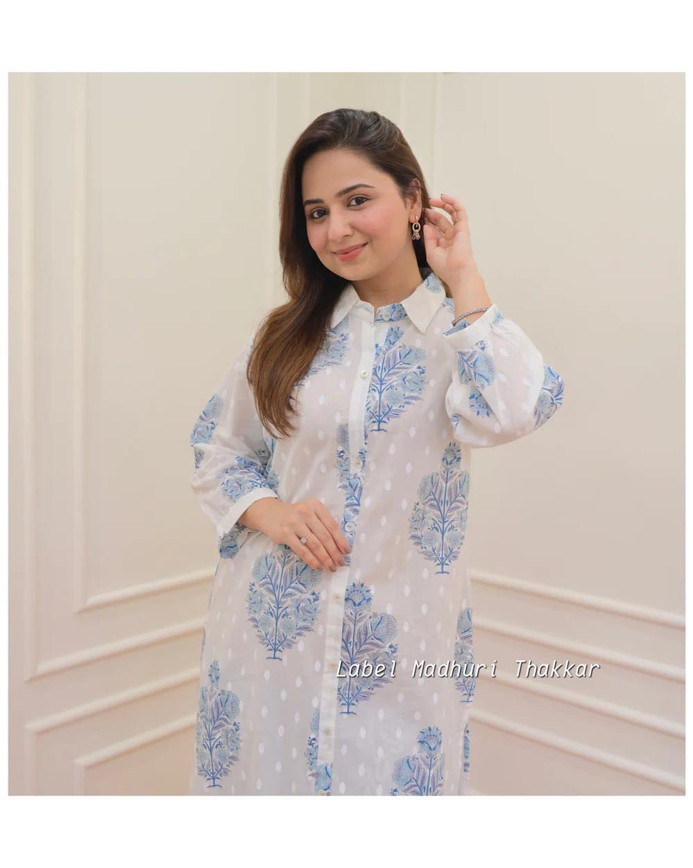 Blue Premium Cotton Fabric Kurti set