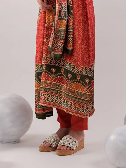 Red Pure Shimmer Tissue With Pure Viscose Trouser And Shimmer Dupatta