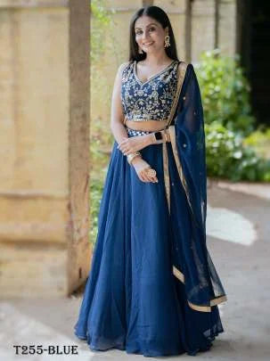 Wedding Wear Blue Georgette Lehenga Choli