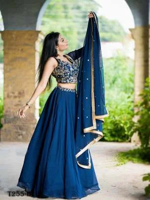 Wedding Wear Blue Georgette Lehenga Choli