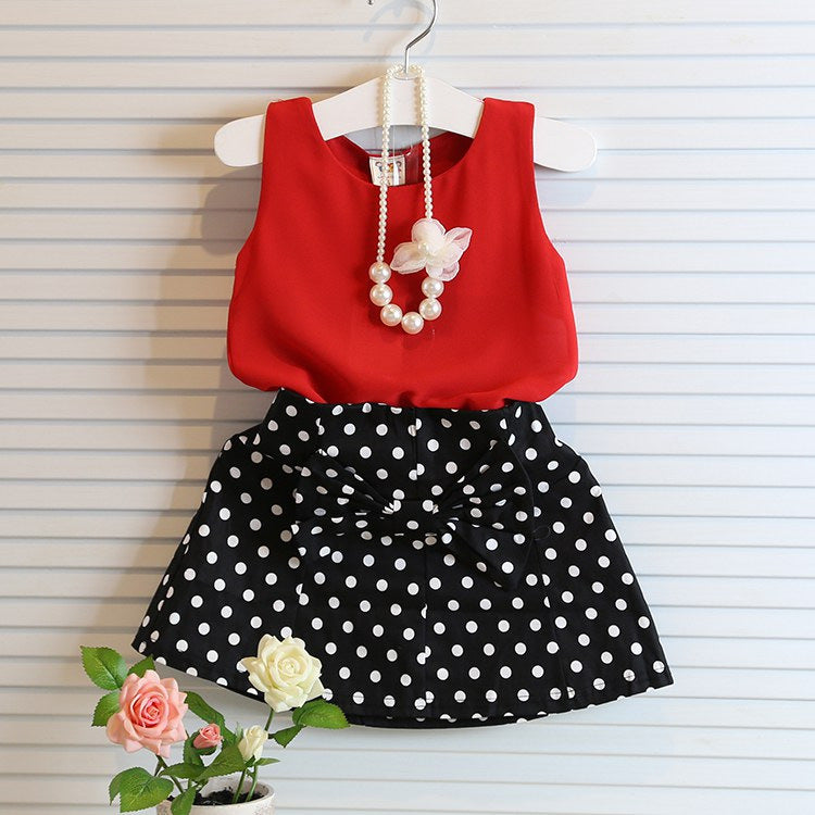 2021 new summer girls temperament dot chiffon suit chiffon vest top + polka dot skirt without necklace Orchids Boutique