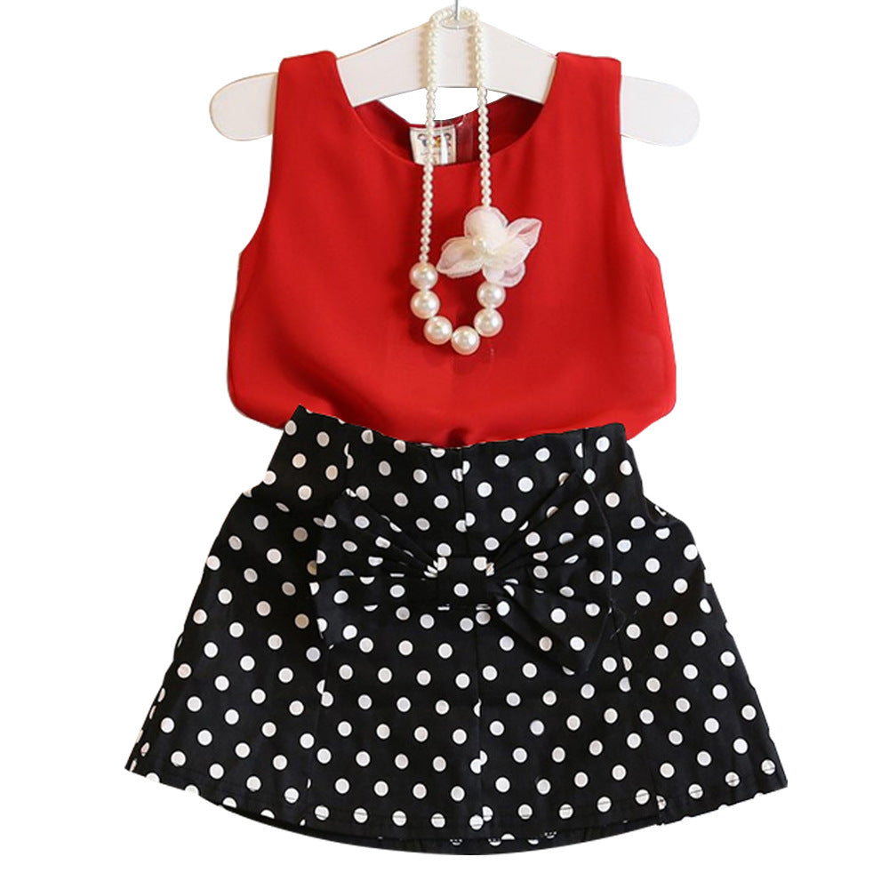 2021 new summer girls temperament dot chiffon suit chiffon vest top + polka dot skirt without necklace Orchids Boutique