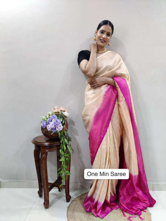 Beige Kubera Pattu One Min Saree Ready to Wear Saree Orchids Boutique