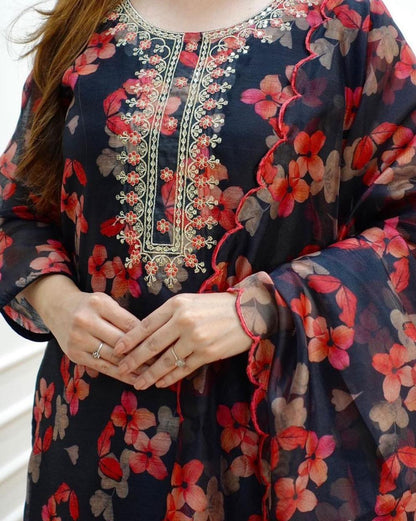 Black Chanderi Suit Orchids Boutique