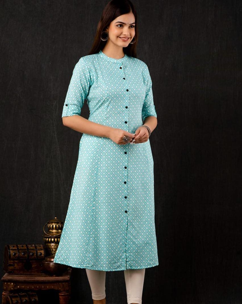 Blue Cool Prints Ikkat A-line Kurti Orchids Boutique