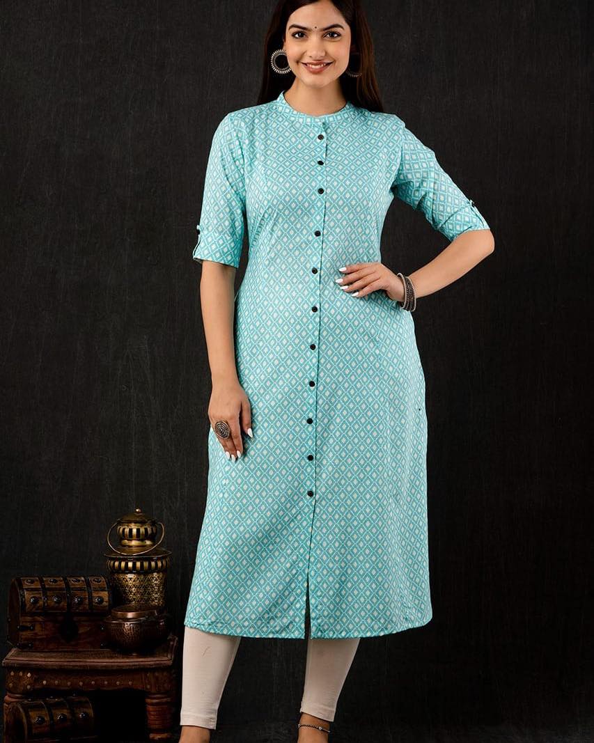 Blue Cool Prints Ikkat A-line Kurti Orchids Boutique