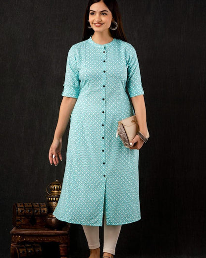 Blue Cool Prints Ikkat A-line Kurti Orchids Boutique