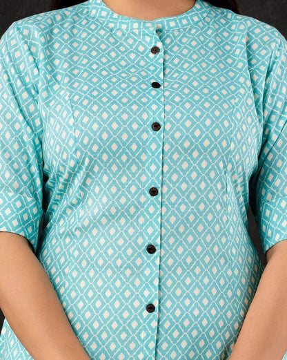 Blue Cool Prints Ikkat A-line Kurti Orchids Boutique