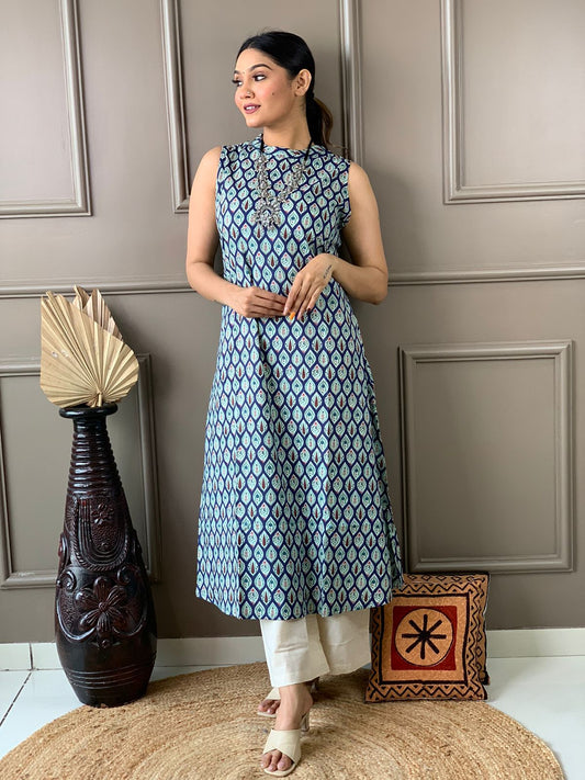 Blue Cotton Kurti with Palazzo Orchids Boutique