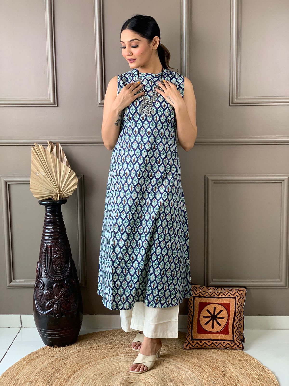 Blue Cotton Kurti with Palazzo Orchids Boutique