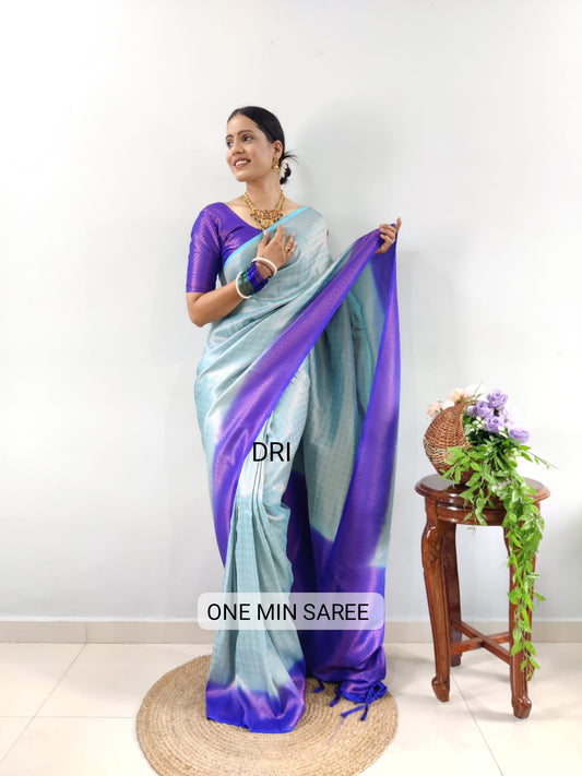 Blue Kubera Pattu One Min Saree Ready to Wear Saree Orchids Boutique