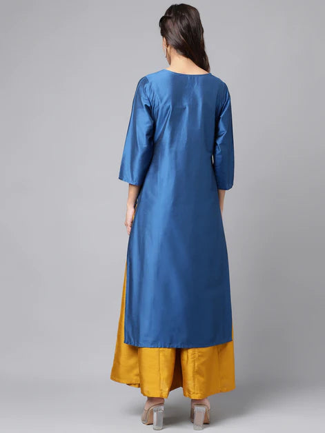 Blue Poly Silk Solid Straight Kurta Orchids Boutique