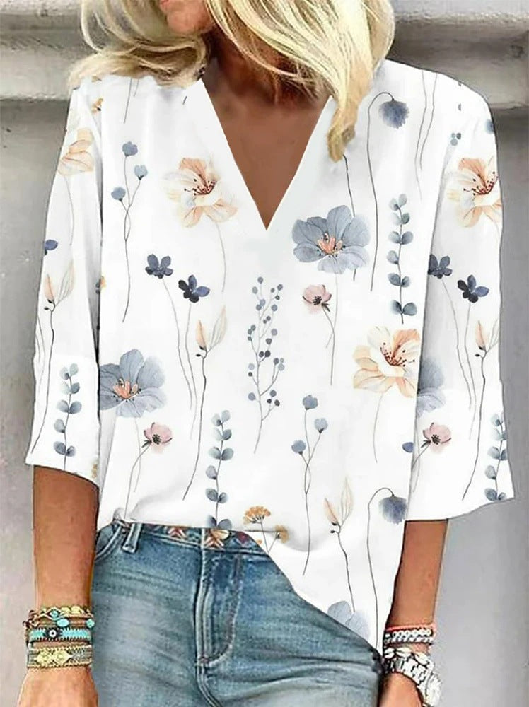 Casual Printed Loose V-neck Women's Top Orchids Boutique