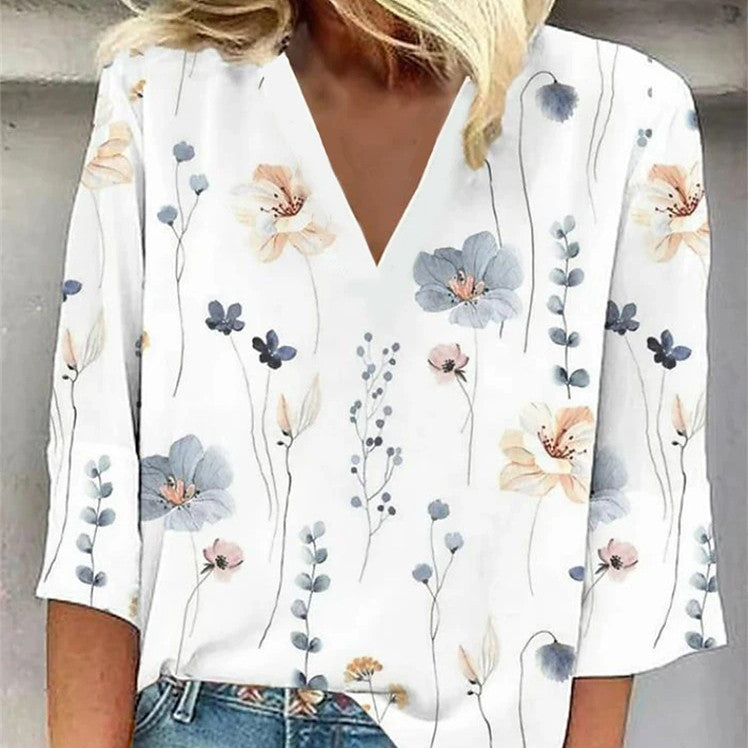 Casual Printed Loose V-neck Women's Top Orchids Boutique