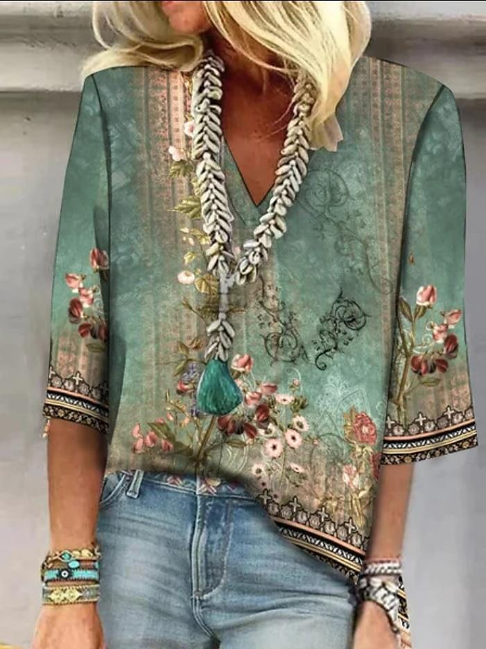 Casual Printed Loose V-neck Women's Top Orchids Boutique