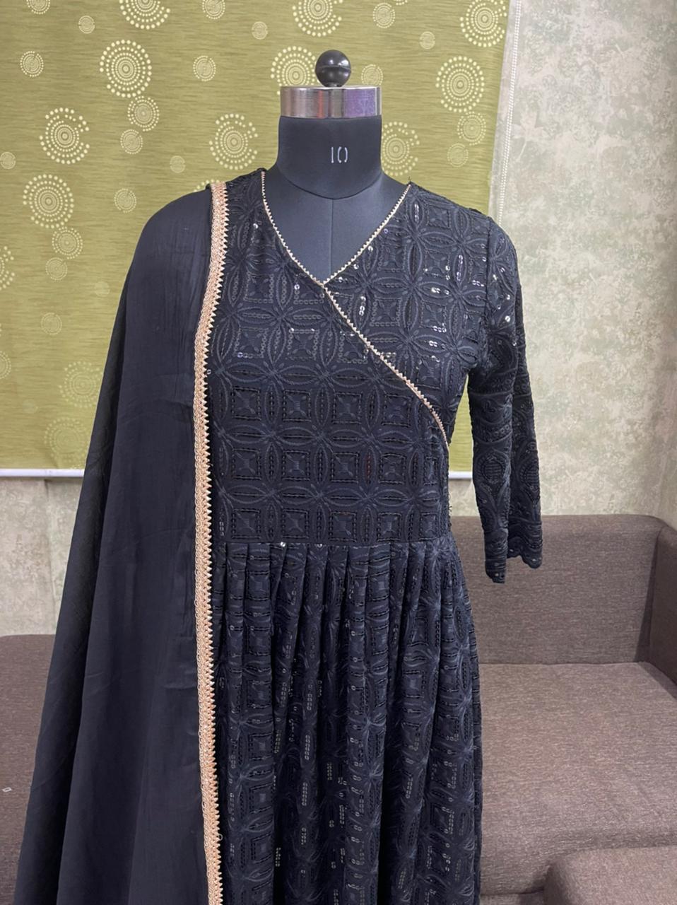 Chikan Angrakha Pattern Gown Orchids Boutique