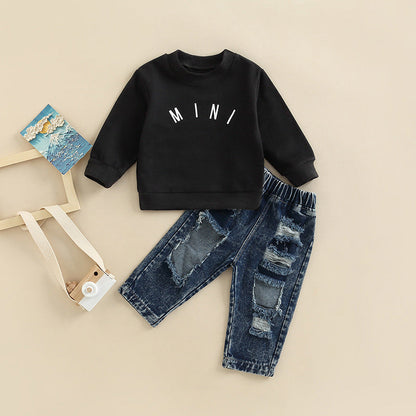 Children's Denim Letter Long Sleeve Two-piece Set Orchids Boutique