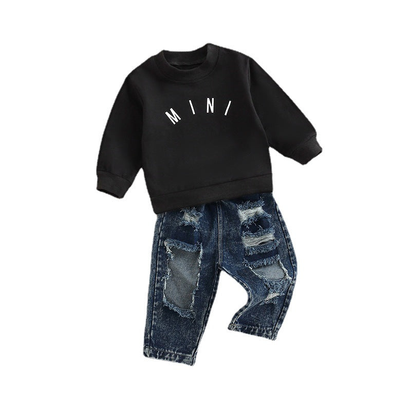 Children's Denim Letter Long Sleeve Two-piece Set Orchids Boutique