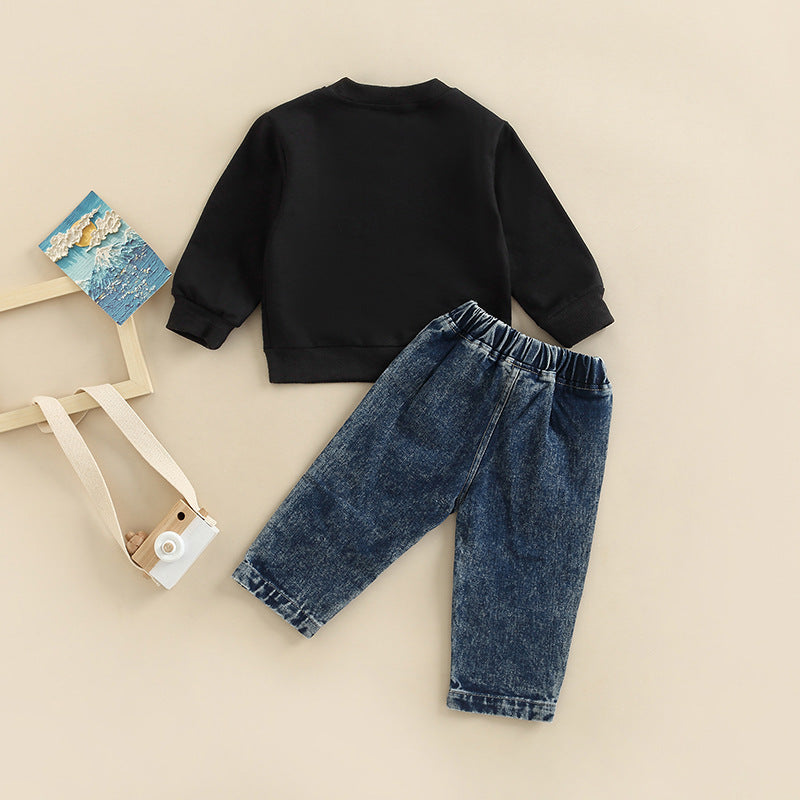 Children's Denim Letter Long Sleeve Two-piece Set Orchids Boutique