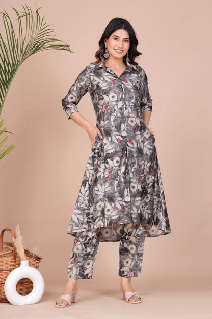 GREY MUSLIN PARTY WEAR CO-ORD SET Orchids Boutique