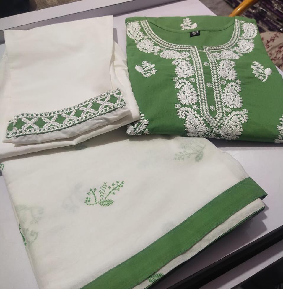 Green Cotton Embroidery Suit Orchids Boutique