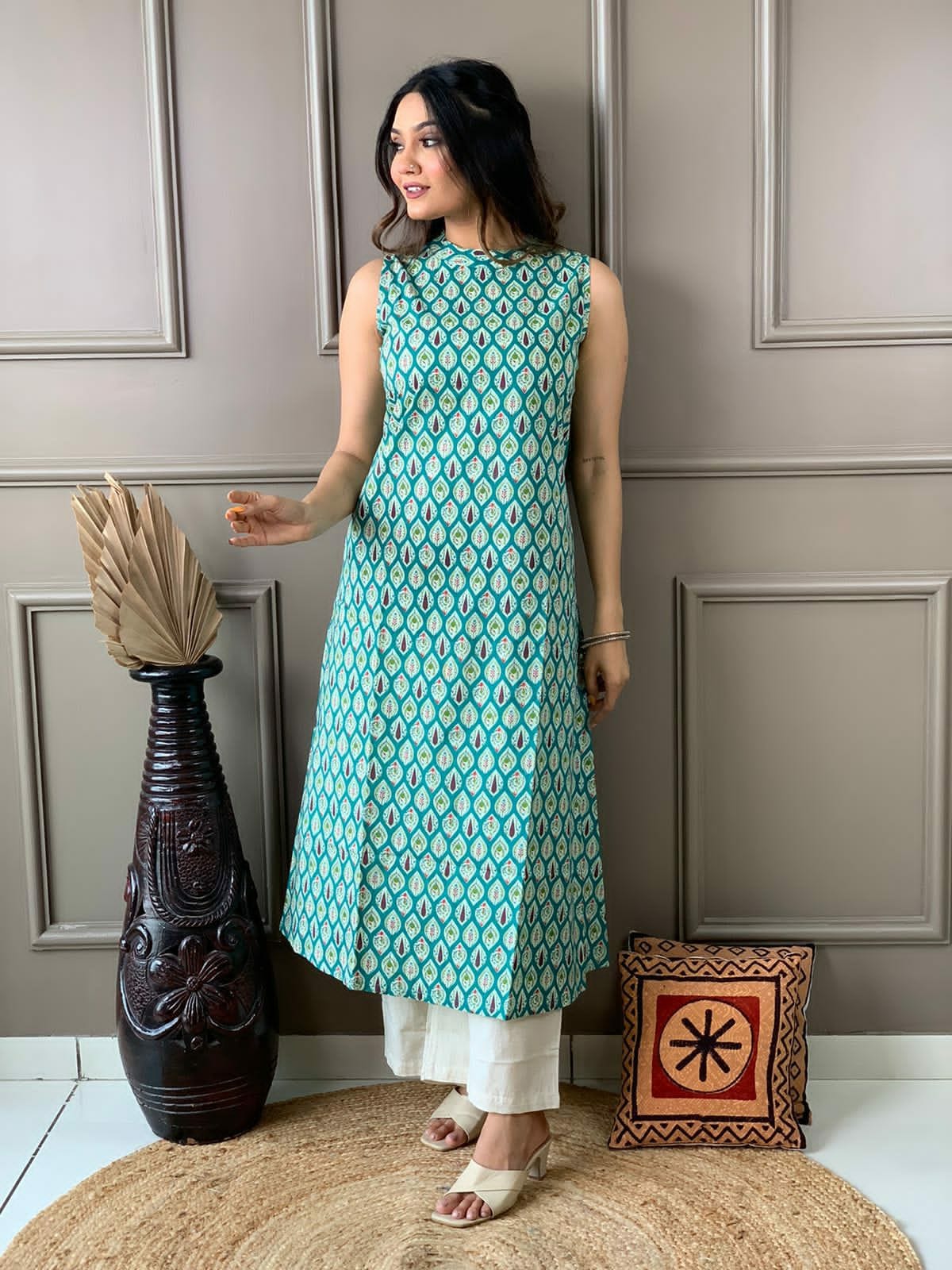 Green Cotton Kurti with Palazzo Orchids Boutique