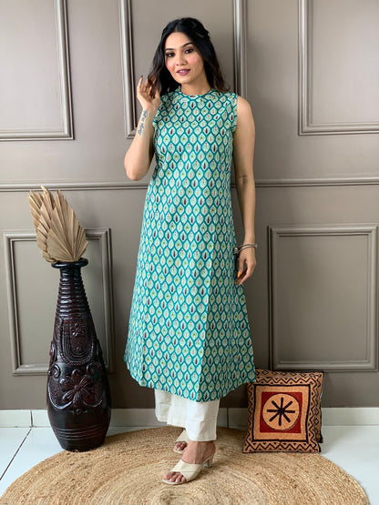 Green Cotton Kurti with Palazzo Orchids Boutique