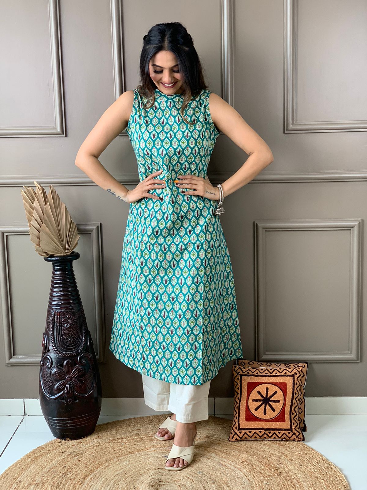 Green Cotton Kurti with Palazzo Orchids Boutique