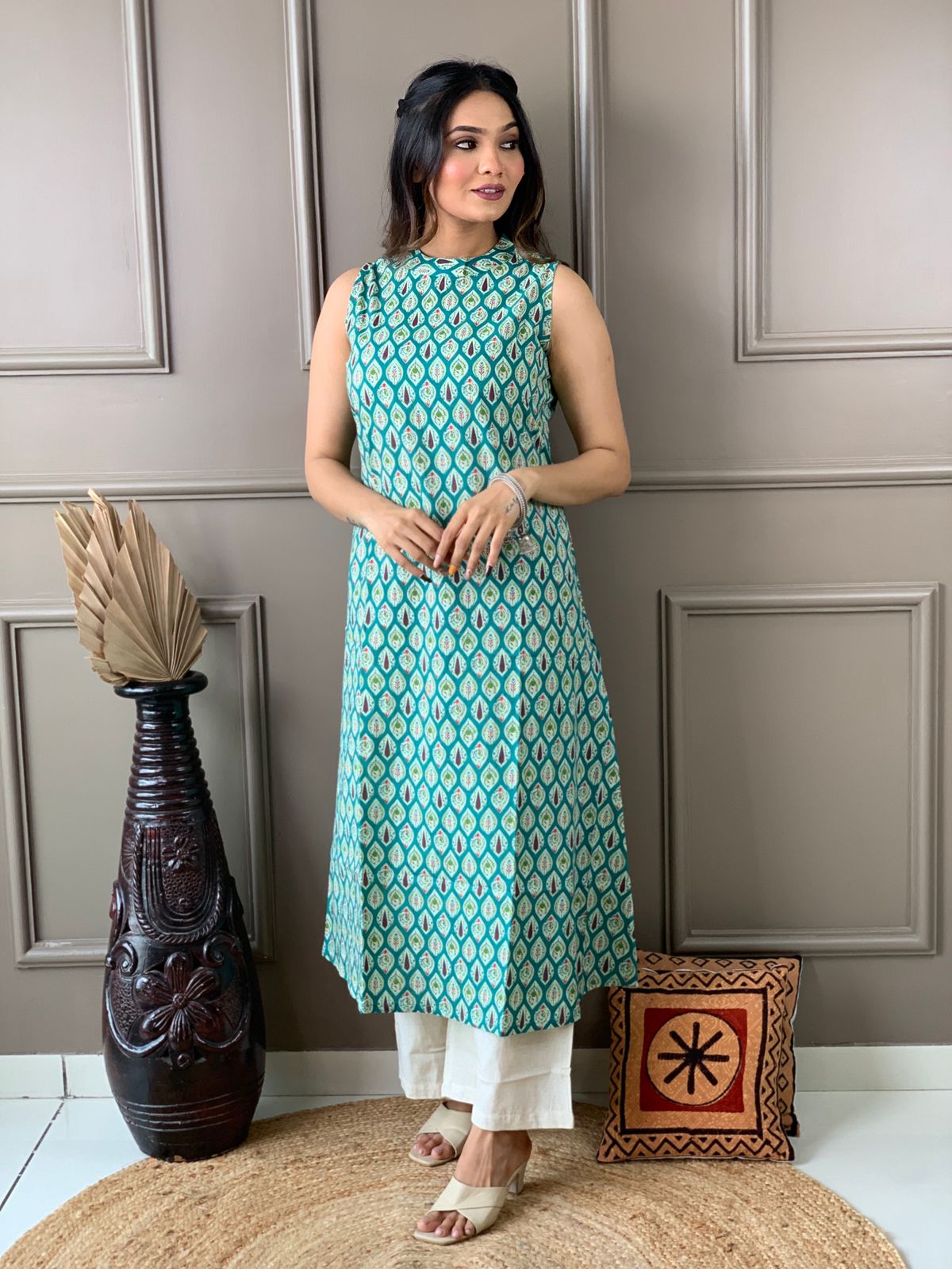 Green Cotton Kurti with Palazzo Orchids Boutique