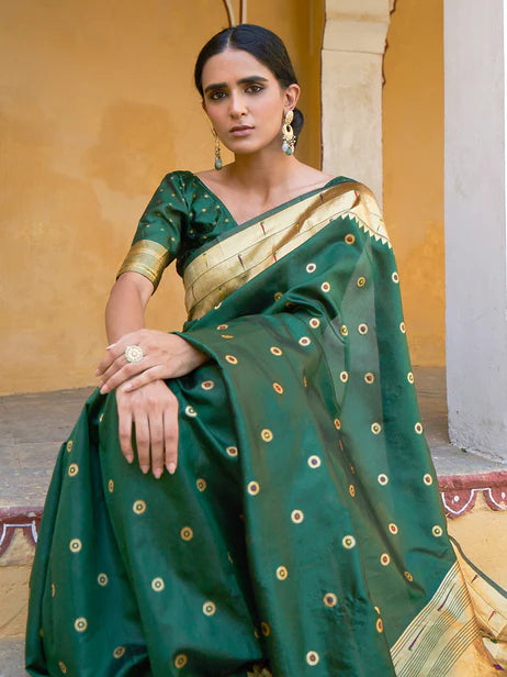 Green Paithani Silk Ethnic Motifs Saree Orchids Boutique