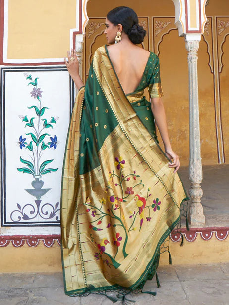 Green Paithani Silk Ethnic Motifs Saree Orchids Boutique