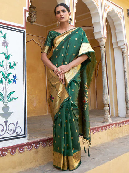 Green Paithani Silk Ethnic Motifs Saree Orchids Boutique