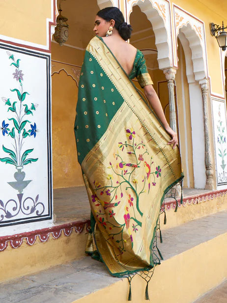 Green Paithani Silk Ethnic Motifs Saree Orchids Boutique