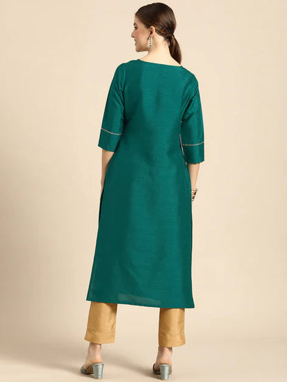 Green Poly Silk Solid Kurta with Pant Orchids Boutique