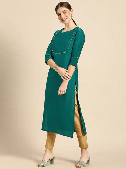 Green Poly Silk Solid Kurta with Pant Orchids Boutique