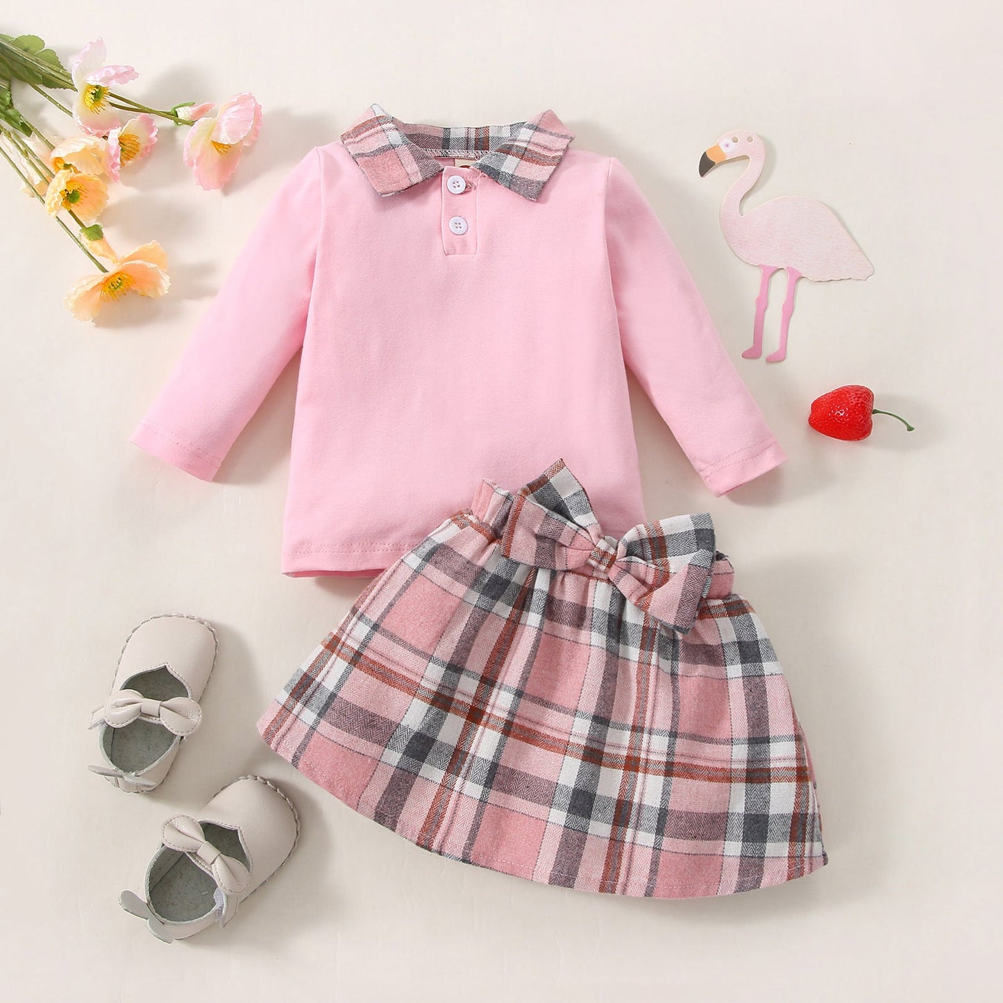 Ins New Children's Clothing Long-sleeved Shirt Plaid Skirt Suit Orchids Boutique