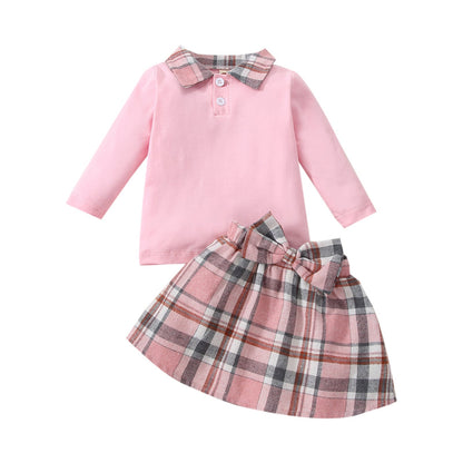 Ins New Children's Clothing Long-sleeved Shirt Plaid Skirt Suit Orchids Boutique