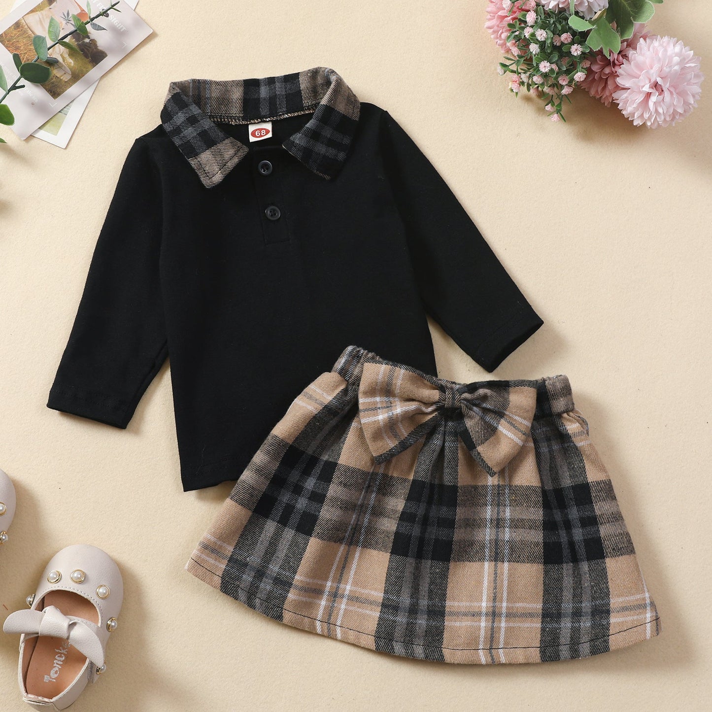 Ins New Children's Clothing Long-sleeved Shirt Plaid Skirt Suit Orchids Boutique