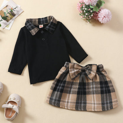 Ins New Children's Clothing Long-sleeved Shirt Plaid Skirt Suit Orchids Boutique