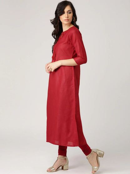 Maroon Solid A-Line Kurta Orchids Boutique