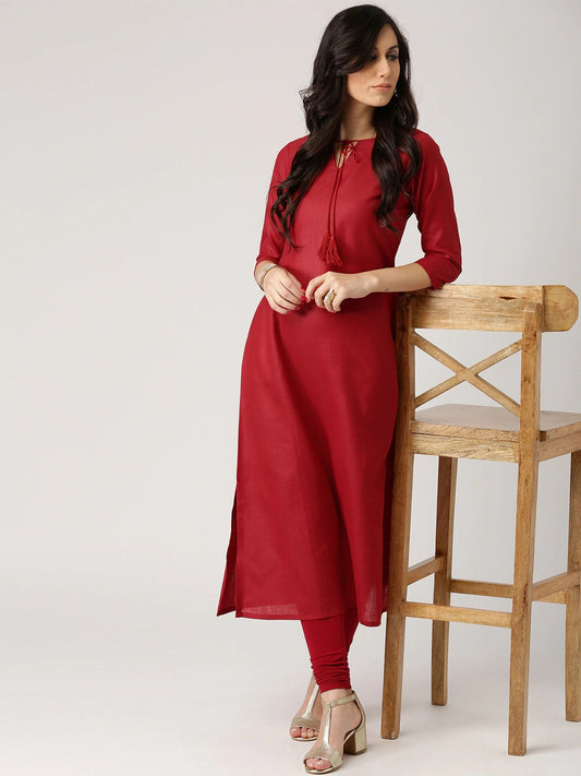 Maroon Solid A-Line Kurta Orchids Boutique