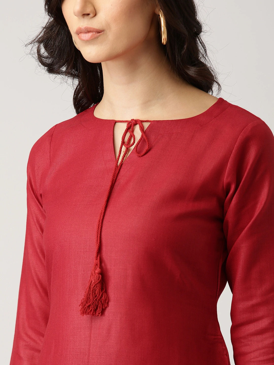 Maroon Solid A-Line Kurta Orchids Boutique