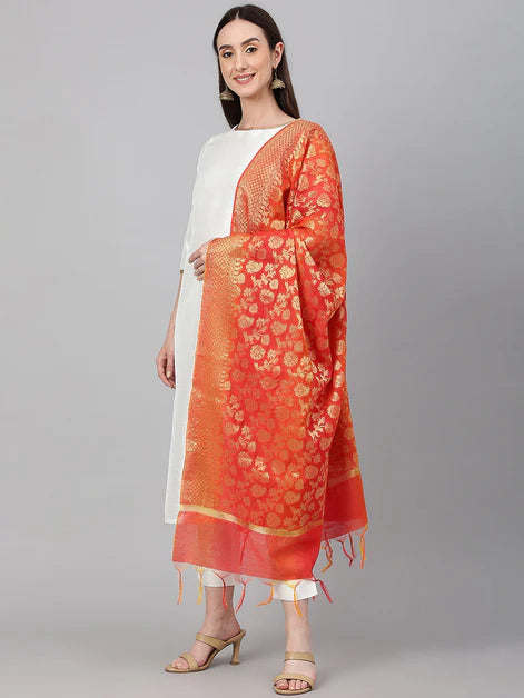 Off White Crepe Silk Solid Kurta with Pant and Dupatta Orchids Boutique