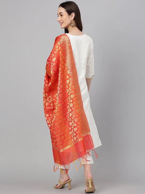 Off White Crepe Silk Solid Kurta with Pant and Dupatta Orchids Boutique